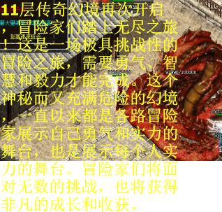 11层传奇幻境再次开启，冒险家们踏上无尽之旅！这是一场极具挑战性的冒险之旅，需要勇气、智慧和毅力才能完成。这个神秘而又充满危险的幻境，一直以来都是各路冒险家展示自己勇气和实力的舞台，也是展示每个人实力的舞台。冒险家们将面对无数的挑战，也将获得非凡的成长和收获。